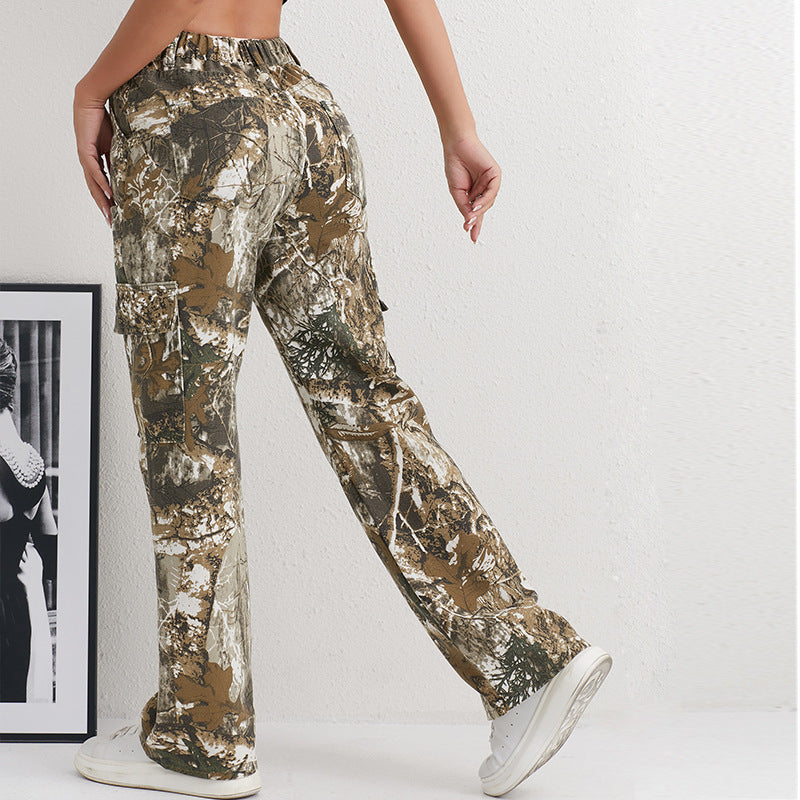 Damen Cargohose im modischen Camouflage-Design mit seitlichen Taschen und elastischem Bund Stalluxe