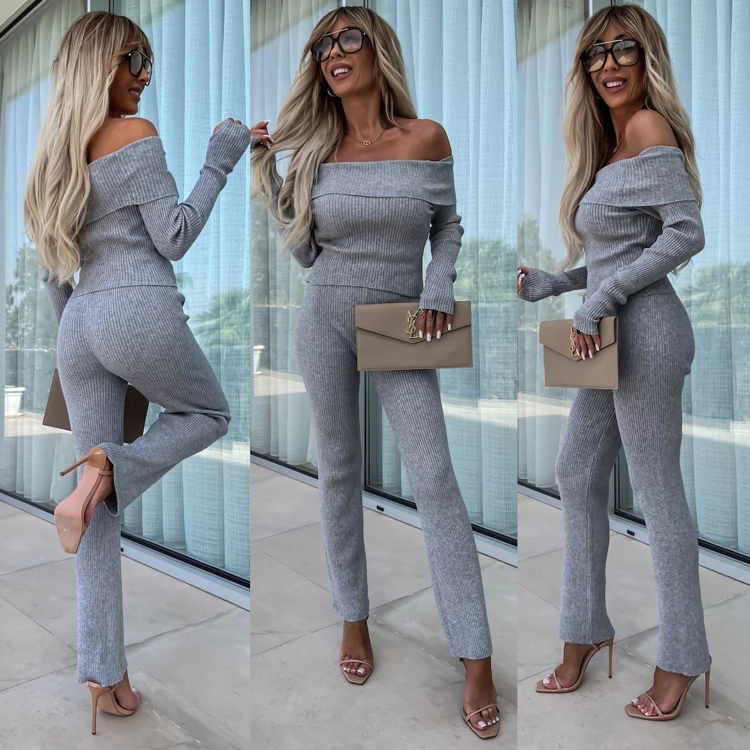 Damen lässiger Jumpsuit mit Off-Shoulder-Ausschnitt und weit geschnittenen Beinen Stalluxe