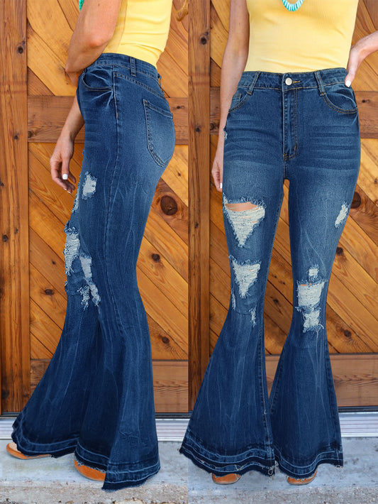 Damen Flared Jeans mit modischen Riss- und Destroyed-Effekten Stalluxe