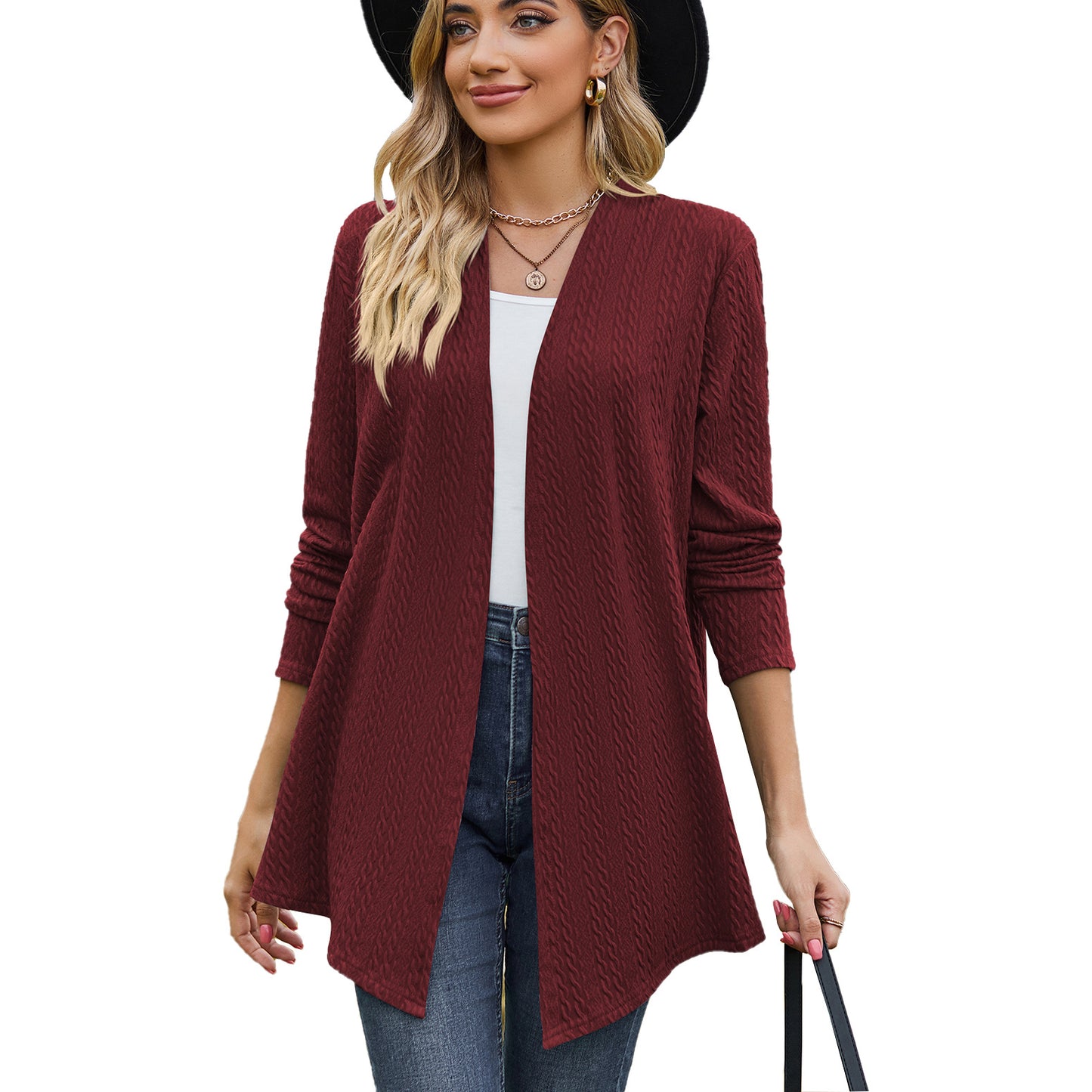 Damen Strickjacke mit modernem Wellenmuster und offenem Design Stalluxe