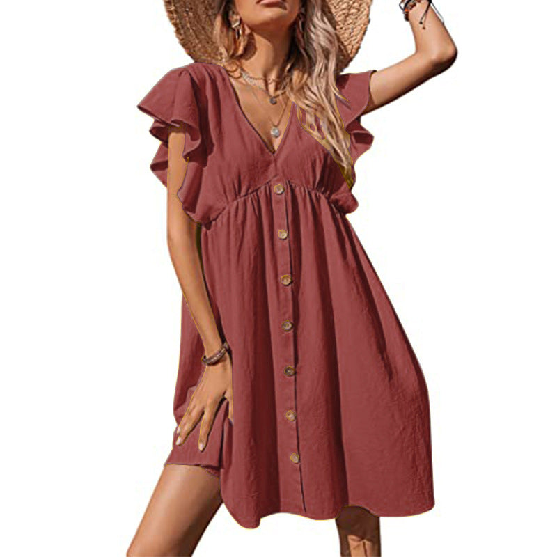 Frauen Rüschknopf-A-Linie Kleid Stalluxe