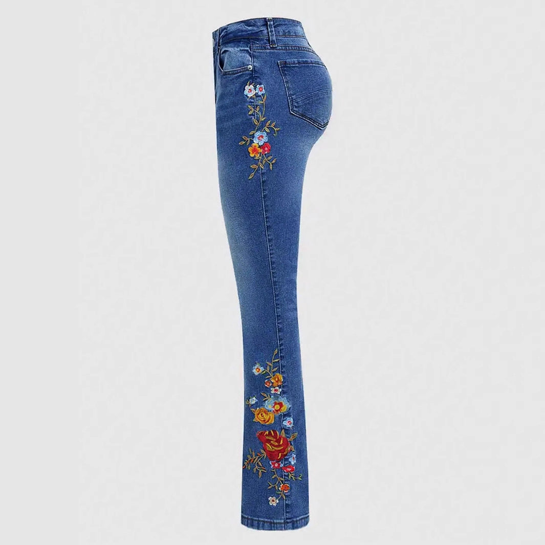 Damen Flared Jeans mit eleganten Blumenstickereien Stalluxe