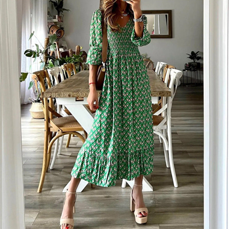 Damen Maxikleid mit voluminösen Ärmeln und elastischem Taillenzug Stalluxe