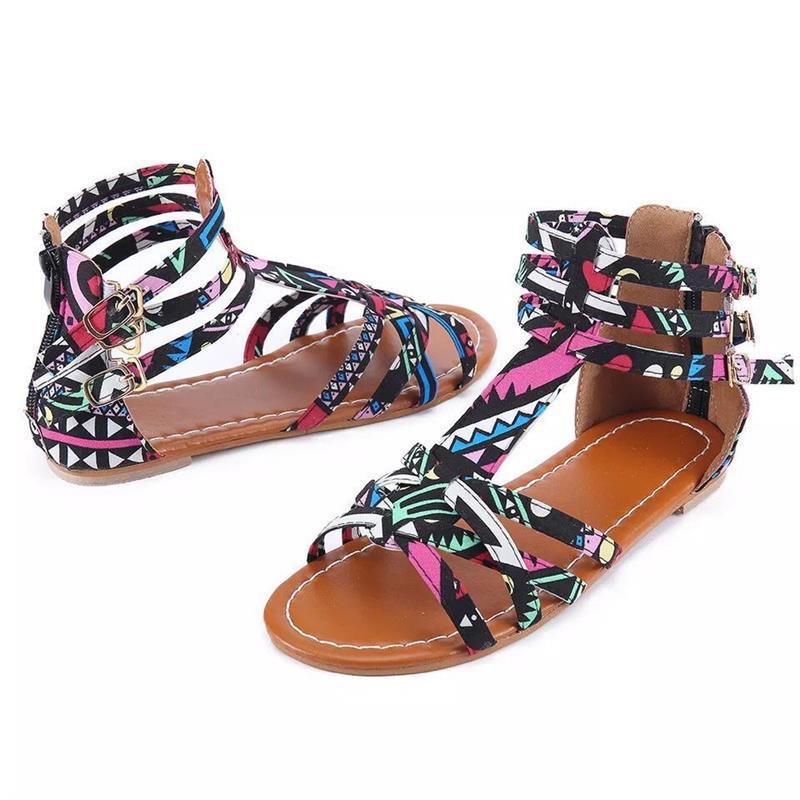 Damen Grafisch gemusterte Riemchensandalen mit verstellbarem Knöchelriemchen Stalluxe