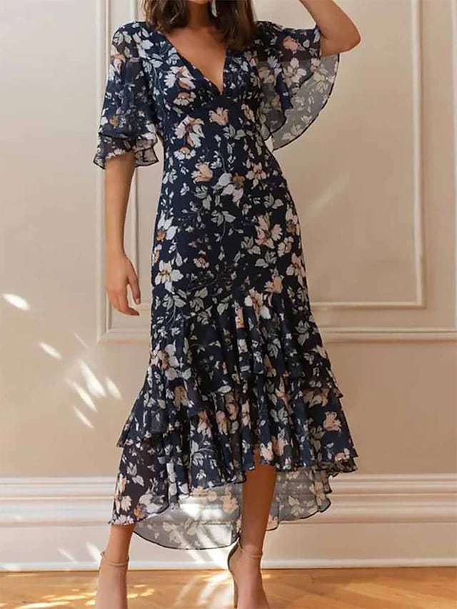 Damen Maxikleid mit voluminösen Ärmeln und floralem Design Stalluxe