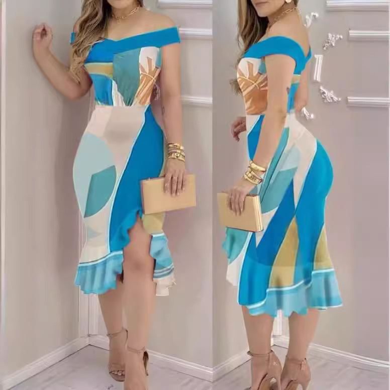 Damen Kleid im Fließenden Design mit Raffinierter Asymmetrie und Off-Shoulder Ärmeln Stalluxe