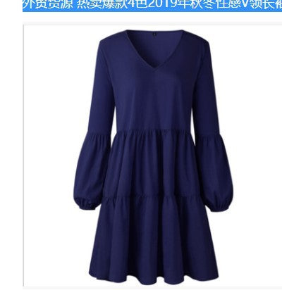 Damen fließendes Sommerkleid mit V-Ausschnitt und voluminösen Ärmeln Stalluxe
