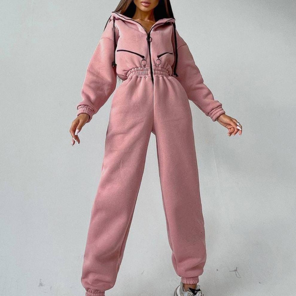 Damen Freizeit-Jumpsuit mit modernem Kapuzen-Design und praktischen Taschen Stalluxe