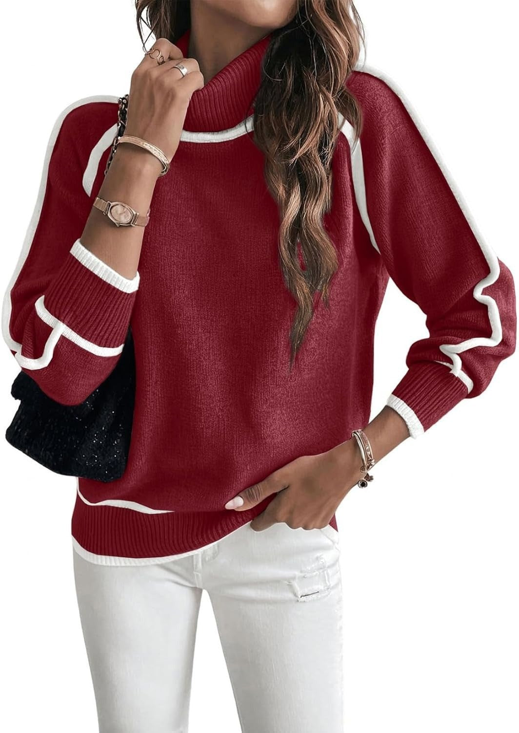 Damen Pullover mit hochgeschlossenem Kragen und kontrastierendem Streifen Stalluxe