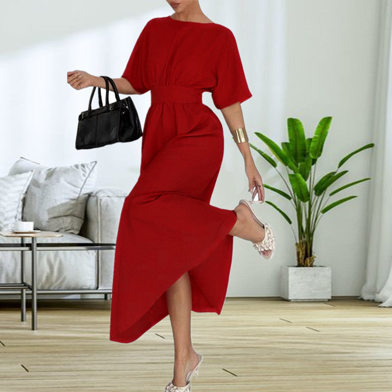Damen Elegantessent Midi-Kleid mit tiefem Rückenausschnitt und Schleifenbändchen Stalluxe