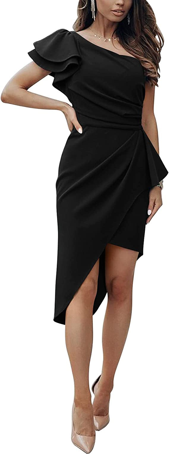 Damen Elegantes Wickelkleid mit asymmetrischem Saum und Rüschendetails Stalluxe