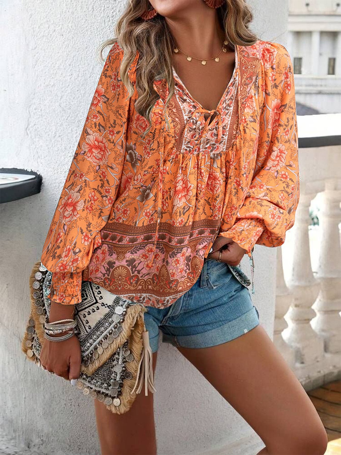 Damen luftige Bluse mit raffiniertem floralem Design und lockerem Schnitt Stalluxe