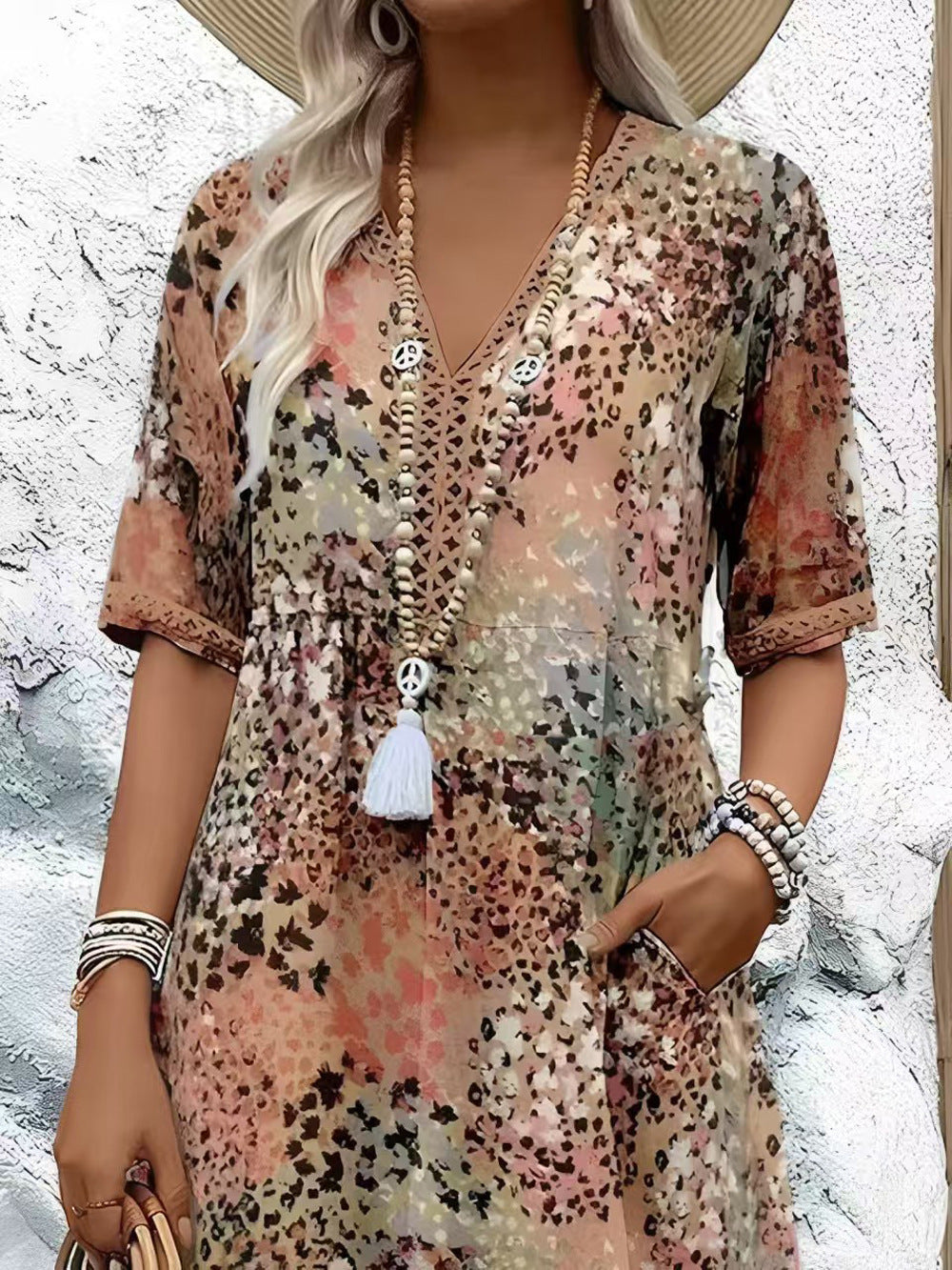 Damen Modisches Freizeitkleid mit floralem Muster und seitlichen Taschen Stalluxe
