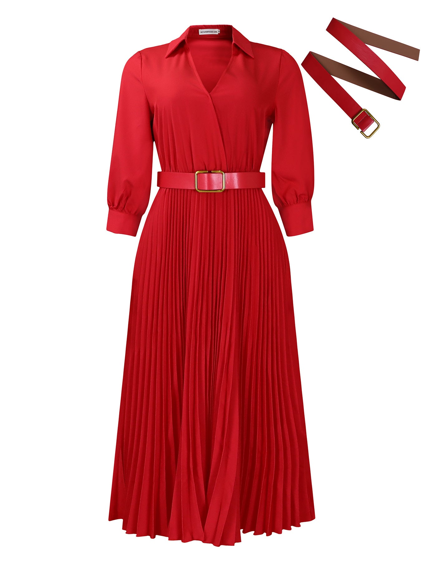 Damen Plissiertes Kleid mit Gürtel Stalluxe