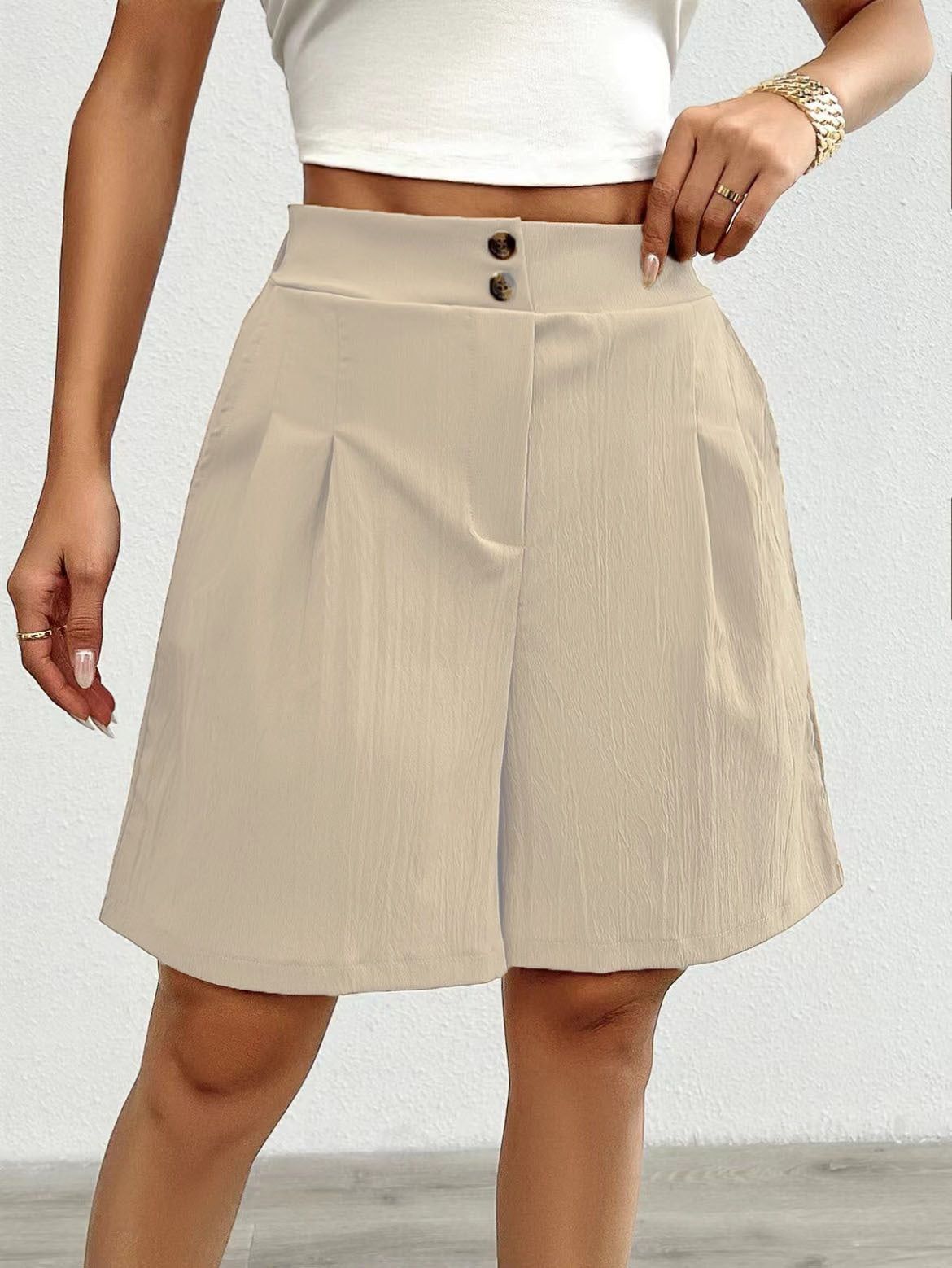 Damen Elegante Shorts mit Knopfverschluss und faltigem Design Stalluxe