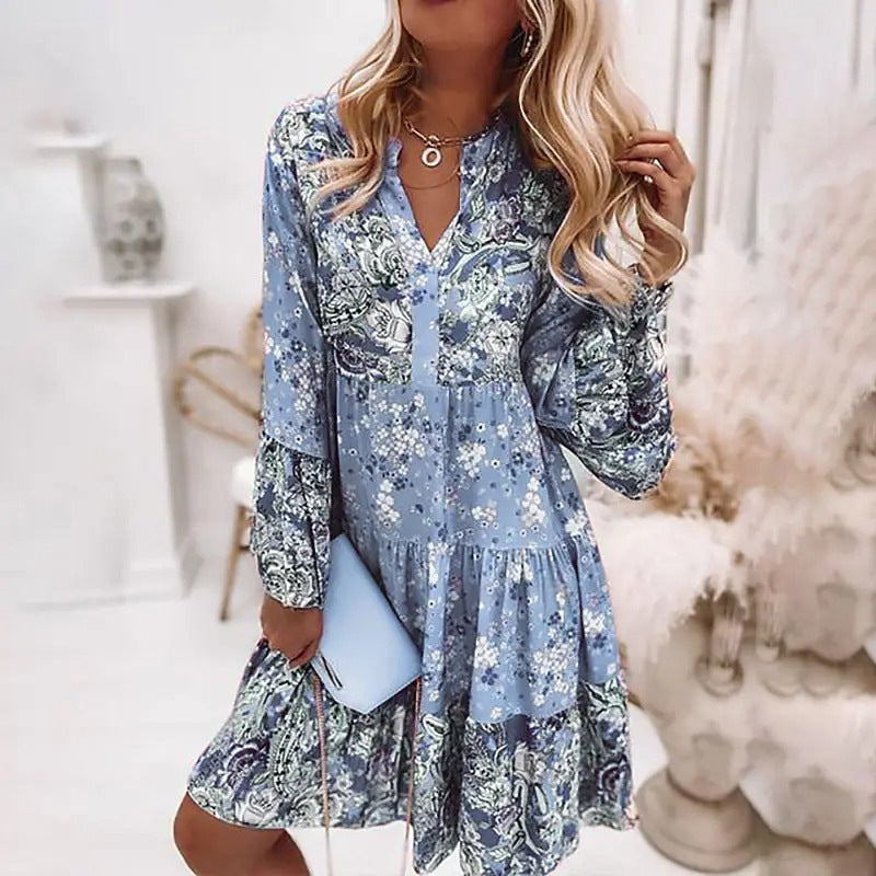 Women's Bohemian Floral Tiered Dress Stalluxe