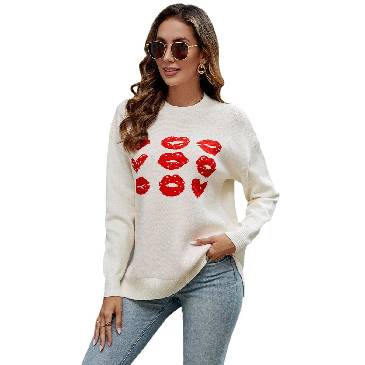 Damen Pullover mit Kussmotiv und lässigem Schnitt Stalluxe