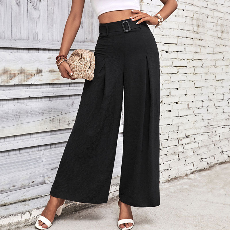 Damen Weite Hose mit eleganten Falten und hochwertigem Taillengürtel Stalluxe