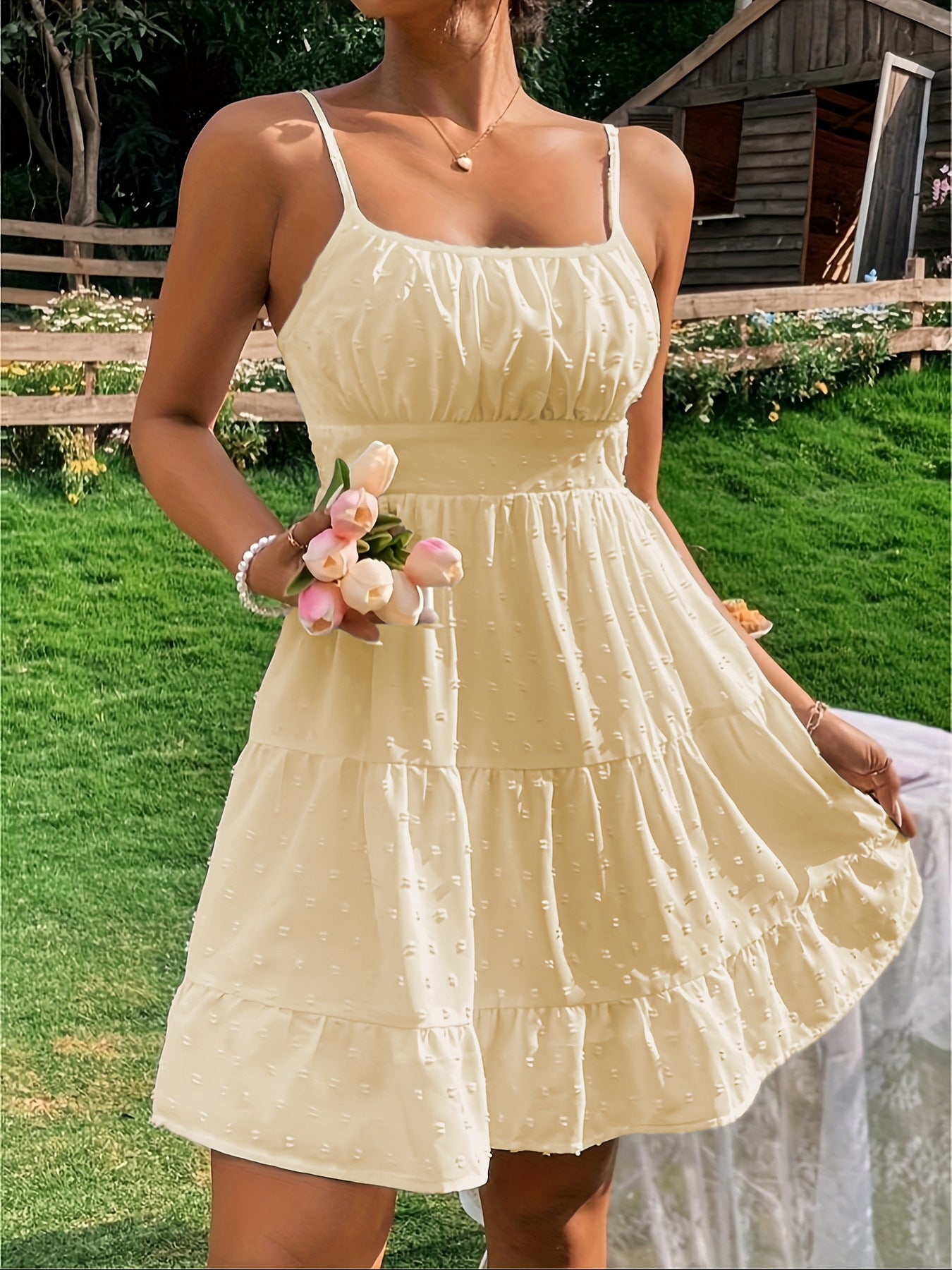 Damen Sommerkleid mit Rüschen und verstellbaren Spaghettiträgern Stalluxe