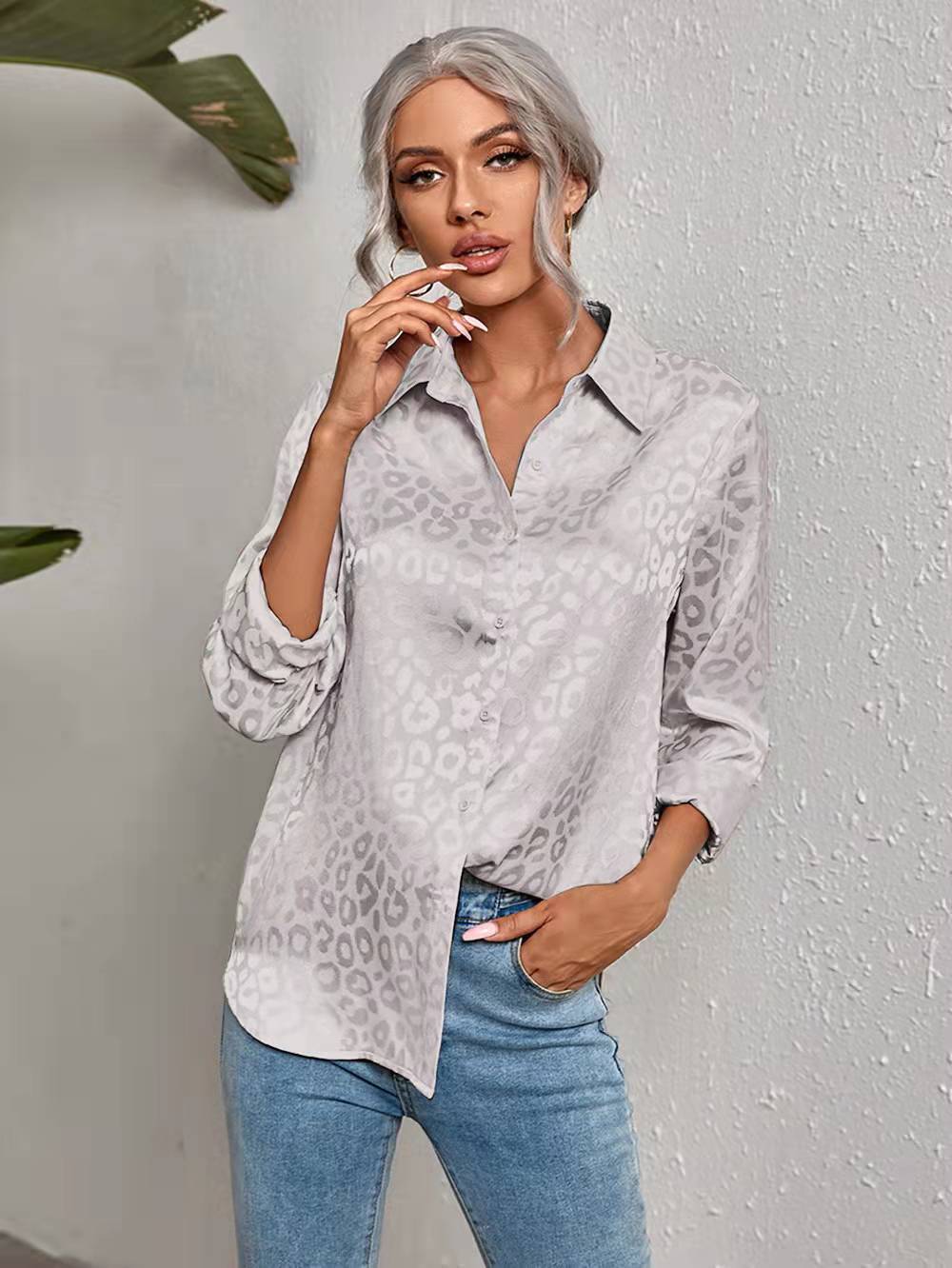 Damen elegante Hemdbluse mit modischem Leopardenmuster Stalluxe