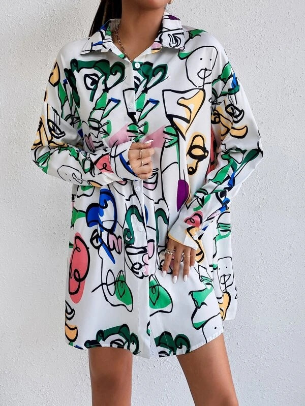 Damen Hemdblusenkleid im modernen Kunstdesign Stalluxe