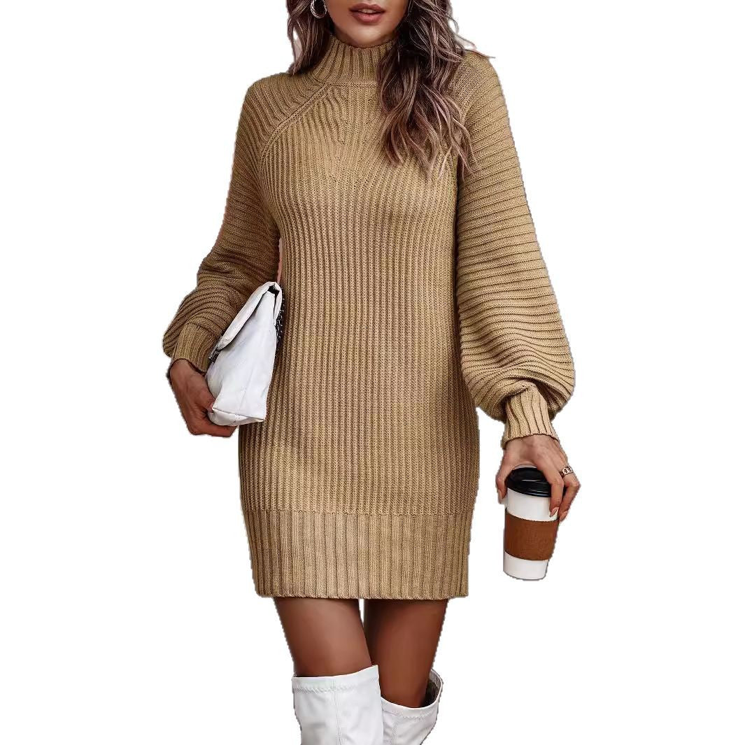 Damen Strickkleid mit weitem Rollkragen und puffärmeligen Details Stalluxe