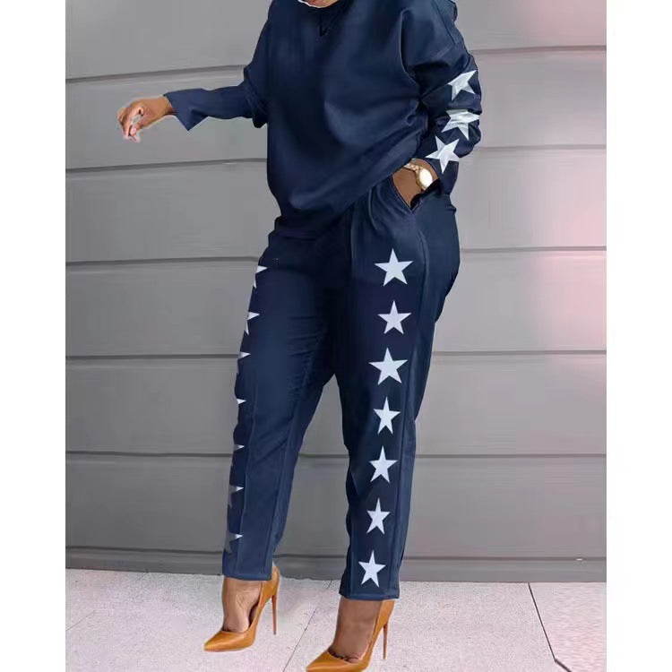 Damen Sportliches Lounge-Set mit geometrischem Muster und langärmeligen Oberteil Stalluxe