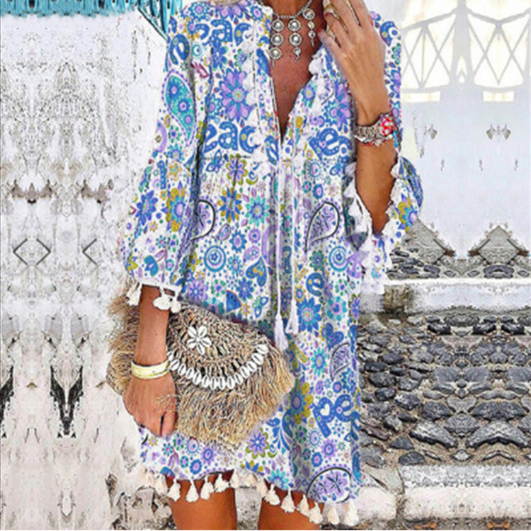 Damen Tunika-Kleid mit kreativem Print und Taschendetails Stalluxe