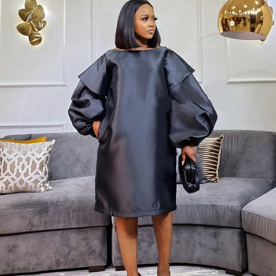 Damen elegantes Kleid mit schwingenden Volumenärmeln Stalluxe