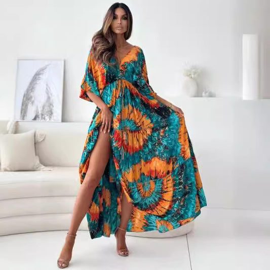 Damen Maxikleid mit floralem Design und hohem Schlitz Stalluxe