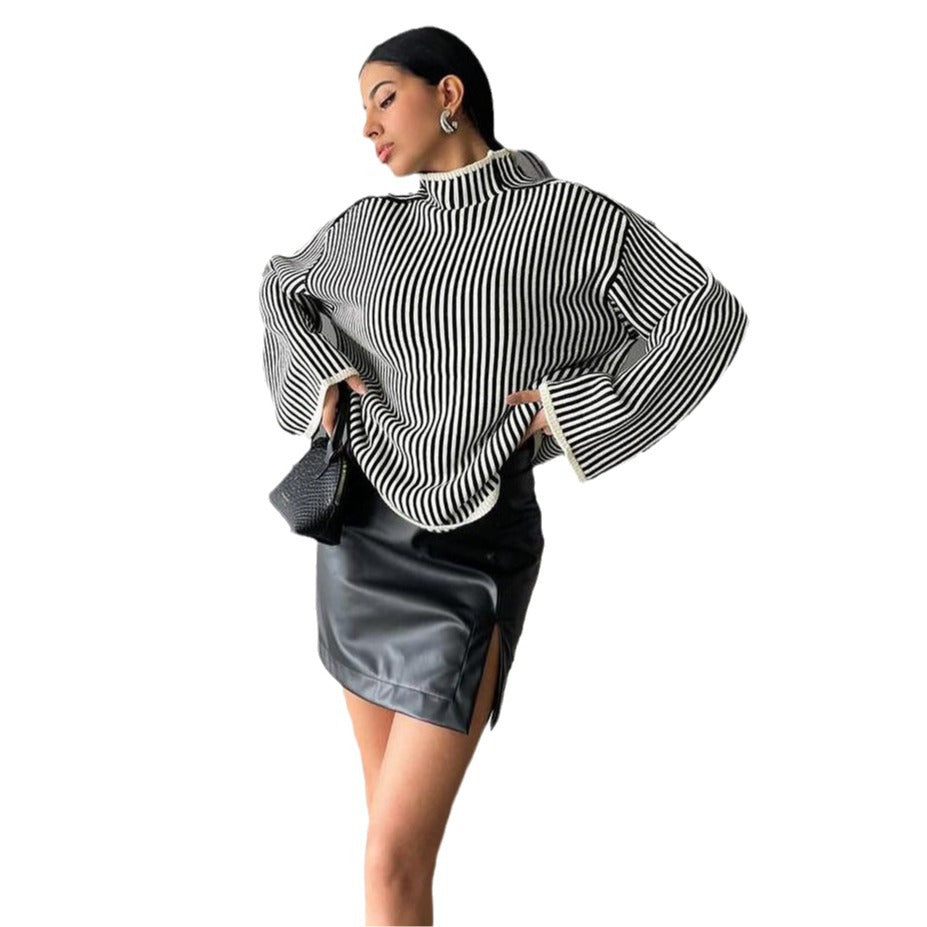 Damen Strickpullover mit lässigem Stehkragen und eleganten Streifen Stalluxe
