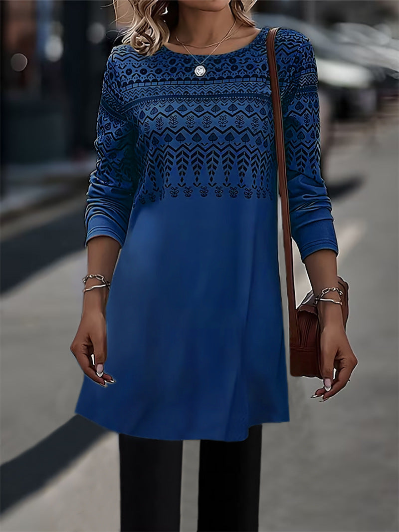 Women's Cozy Long Sleeve Patterned Tunic Top Stalluxe