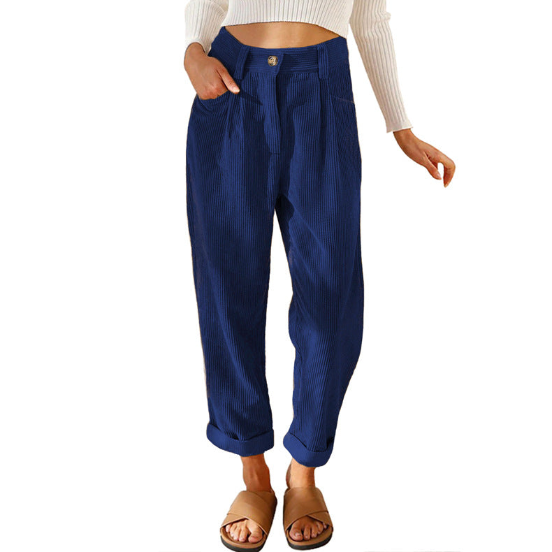 Damen modische Cordhose mit hohem Bund und weitem Bein Stalluxe