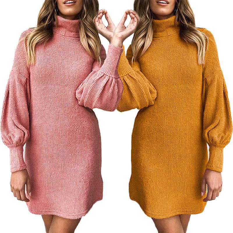 Damen Kleid mit hohem Kragen und voluminösen Ärmeln Stalluxe