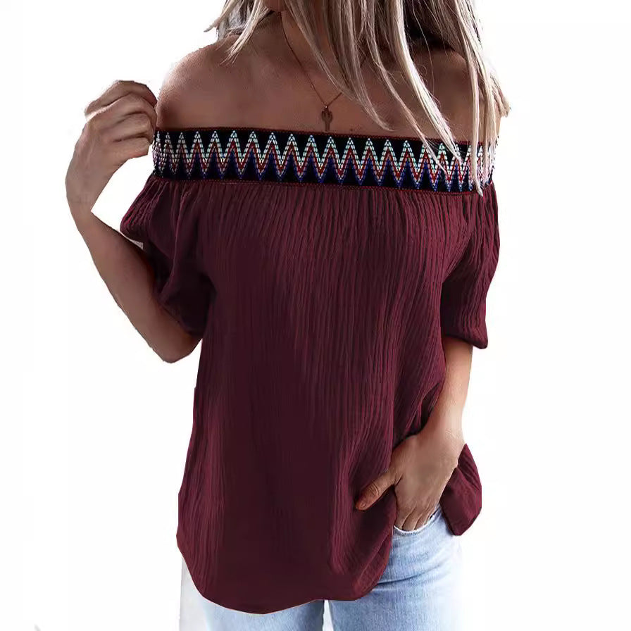 Damen Off-Shoulder Bluse mit dekorativem Ethnomuster Stalluxe