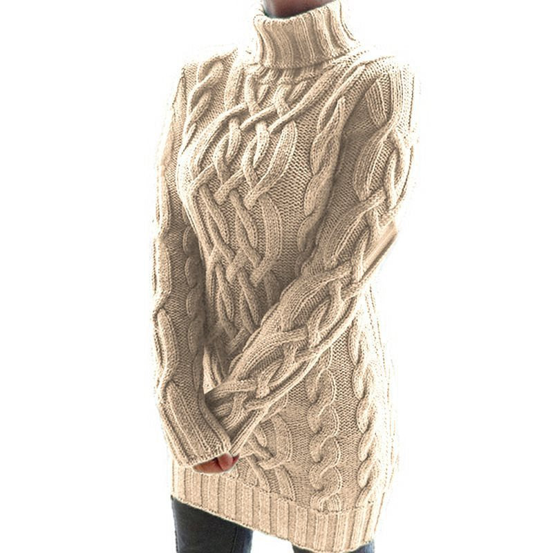 Damen Grobstrickpullover mit hohem Kragen und Zopfmuster Stalluxe