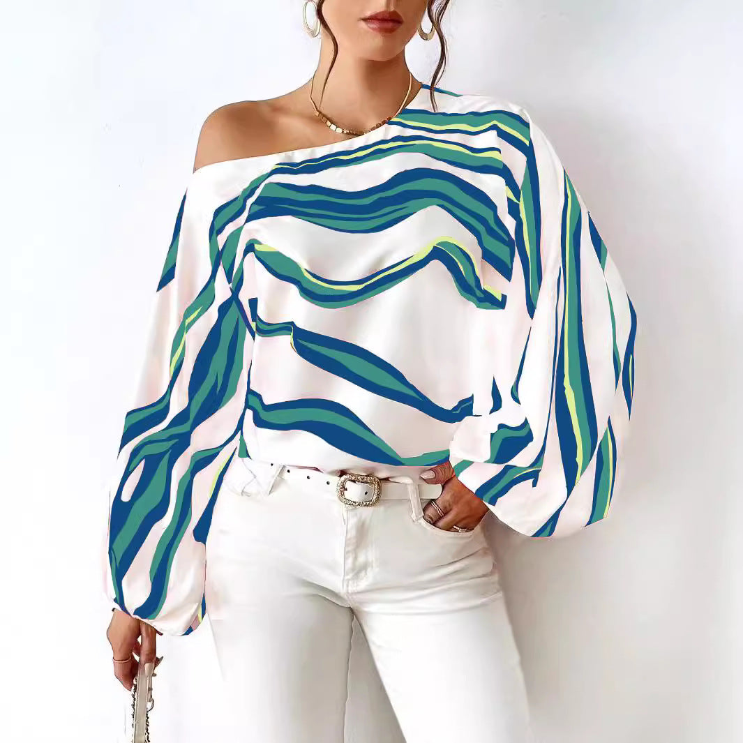 Damen Off-Shoulder Bluse mit voluminösen Ärmeln und streifigem Design Stalluxe