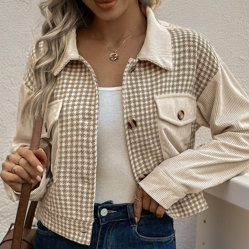 Damen gestreifte Cordjacke im modernen Houndstooth-Design Stalluxe
