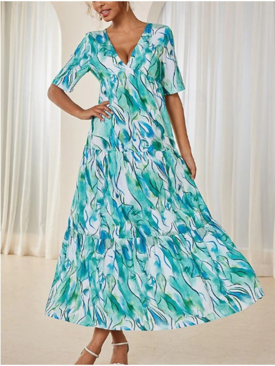 Damen Maxikleid mit voluminösen Rüschen und modischem V-Ausschnitt Stalluxe