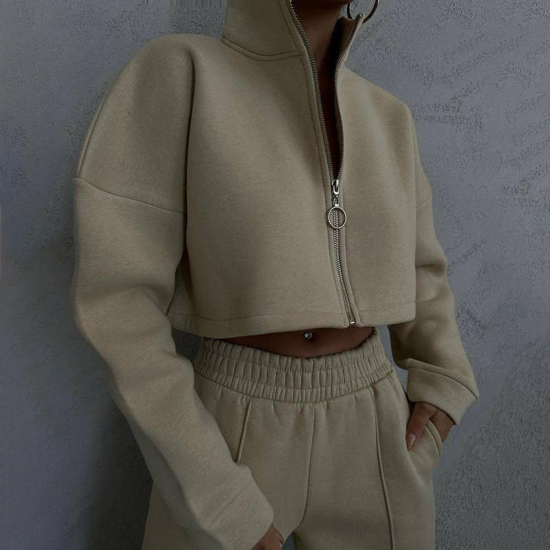 Damen cropped Sweatjacke mit hochgeschlossenem Kragen Stalluxe