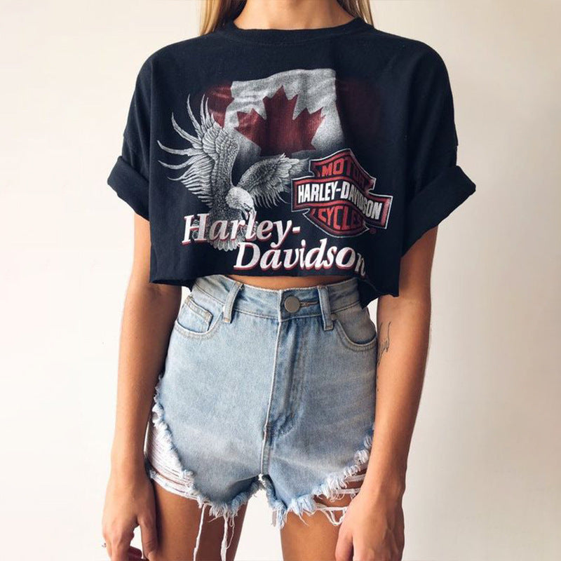 Damen Cropped T-Shirt mit vintage Grafikdesign Stalluxe