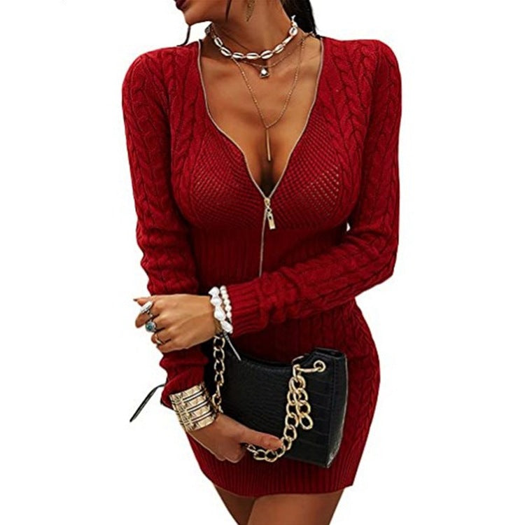 Damen Strickkleid mit Reißverschluss und langen Ärmeln Stalluxe