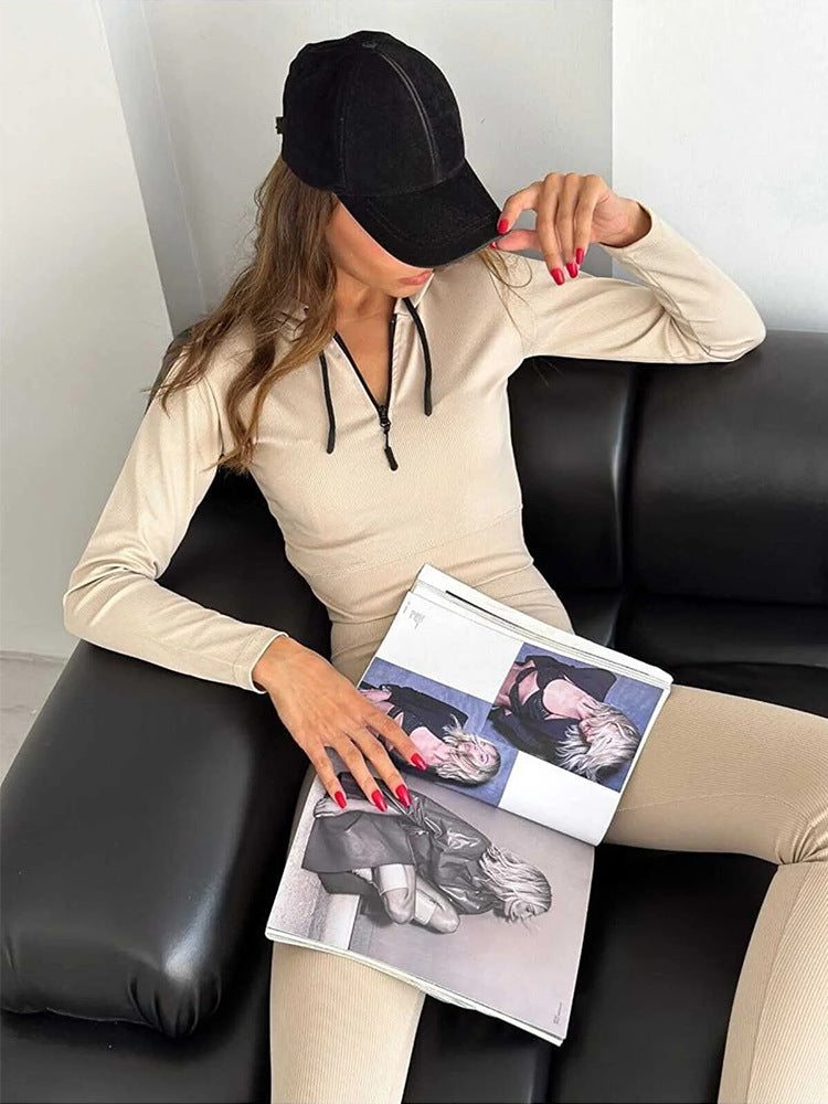 Damen sportlicher Langarm-Body mit Reißverschluss Stalluxe