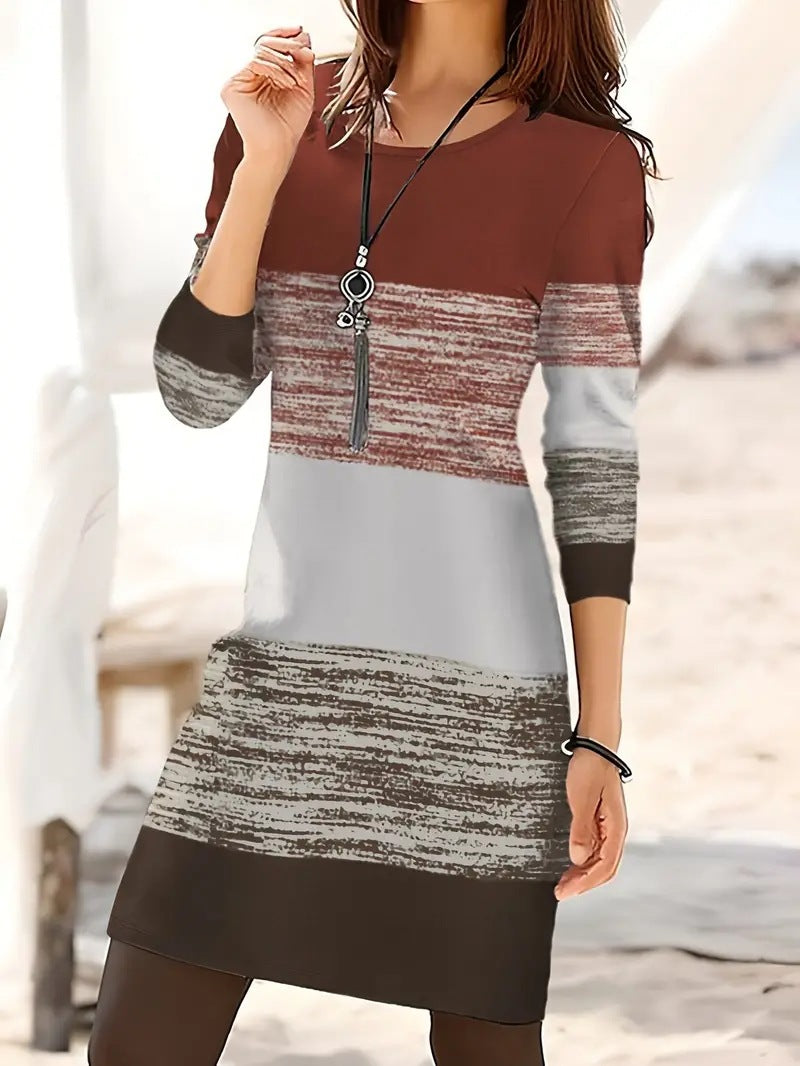 Damen Freizeitkleid mit grafischem Streifenmuster und lässigem Schnitt Stalluxe
