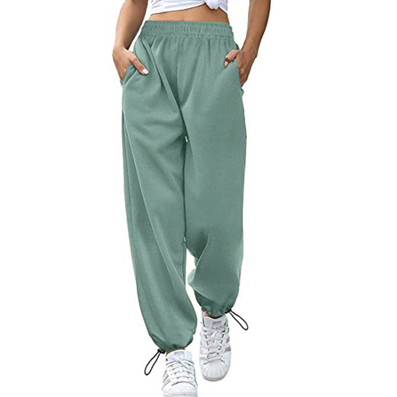 Damen lässige Sporthose mit hohem Bund und seitlichen Taschen Stalluxe