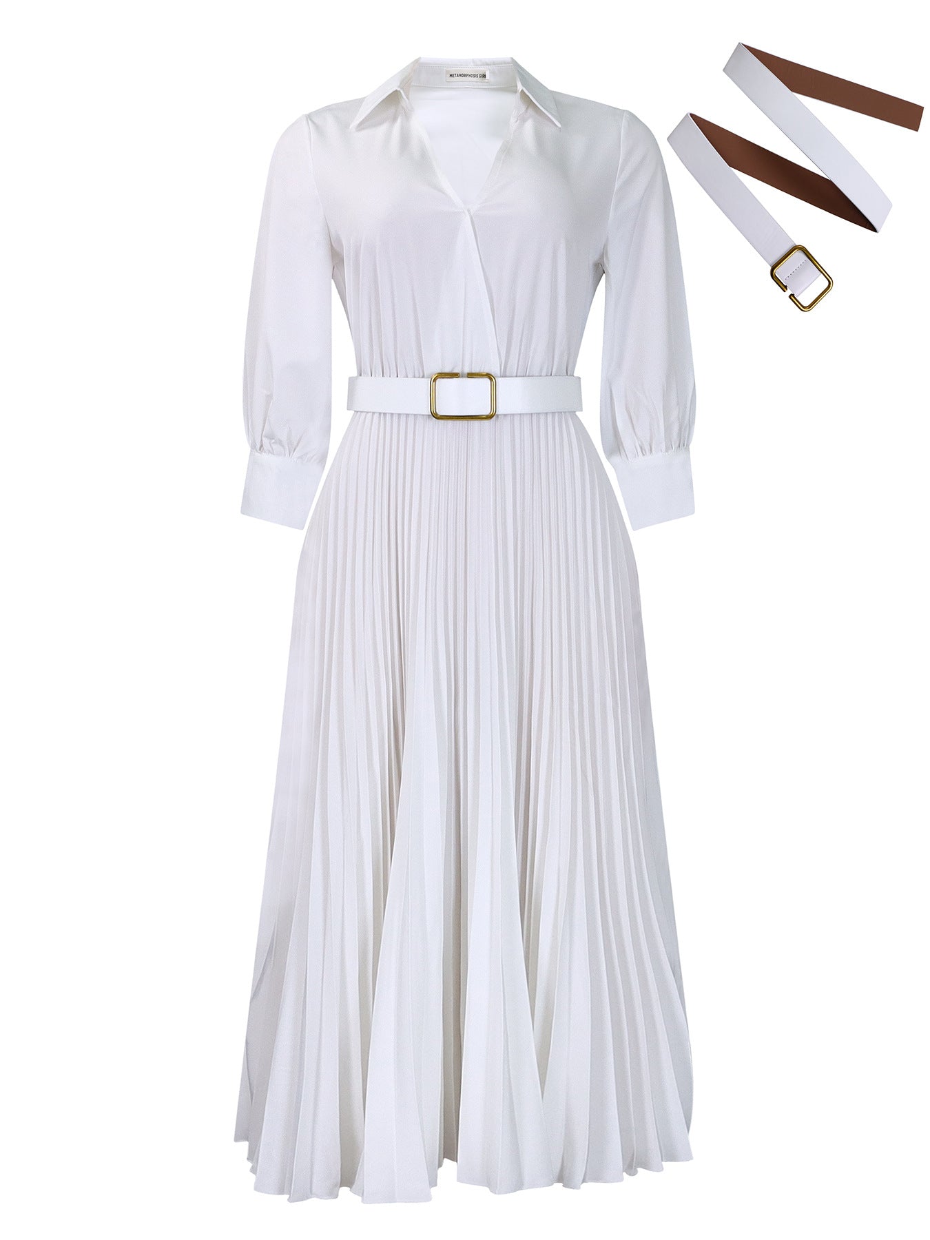 Damen Plissiertes Kleid mit Gürtel Stalluxe