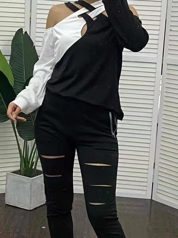 Damen asymmetrisches Oberteil mit freiem Schulterdesign und verbindenden Trägern Stalluxe