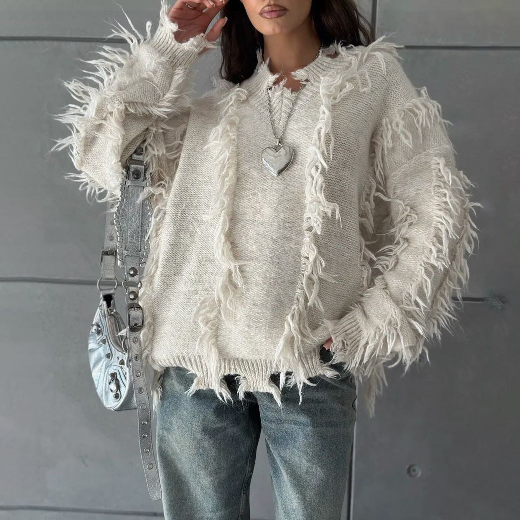 Damen Strickpullover mit lässigem Fransen-Design Stalluxe