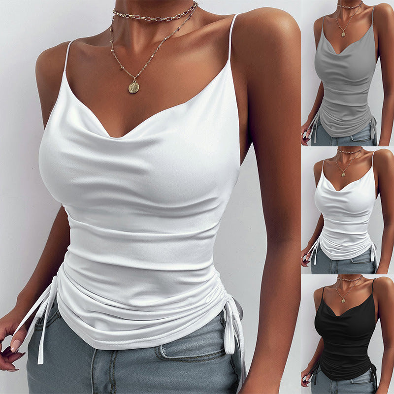 Damen modisches Satin-Spaghetti-Top mit Leopardenmuster und verstellbaren Rädchen Stalluxe