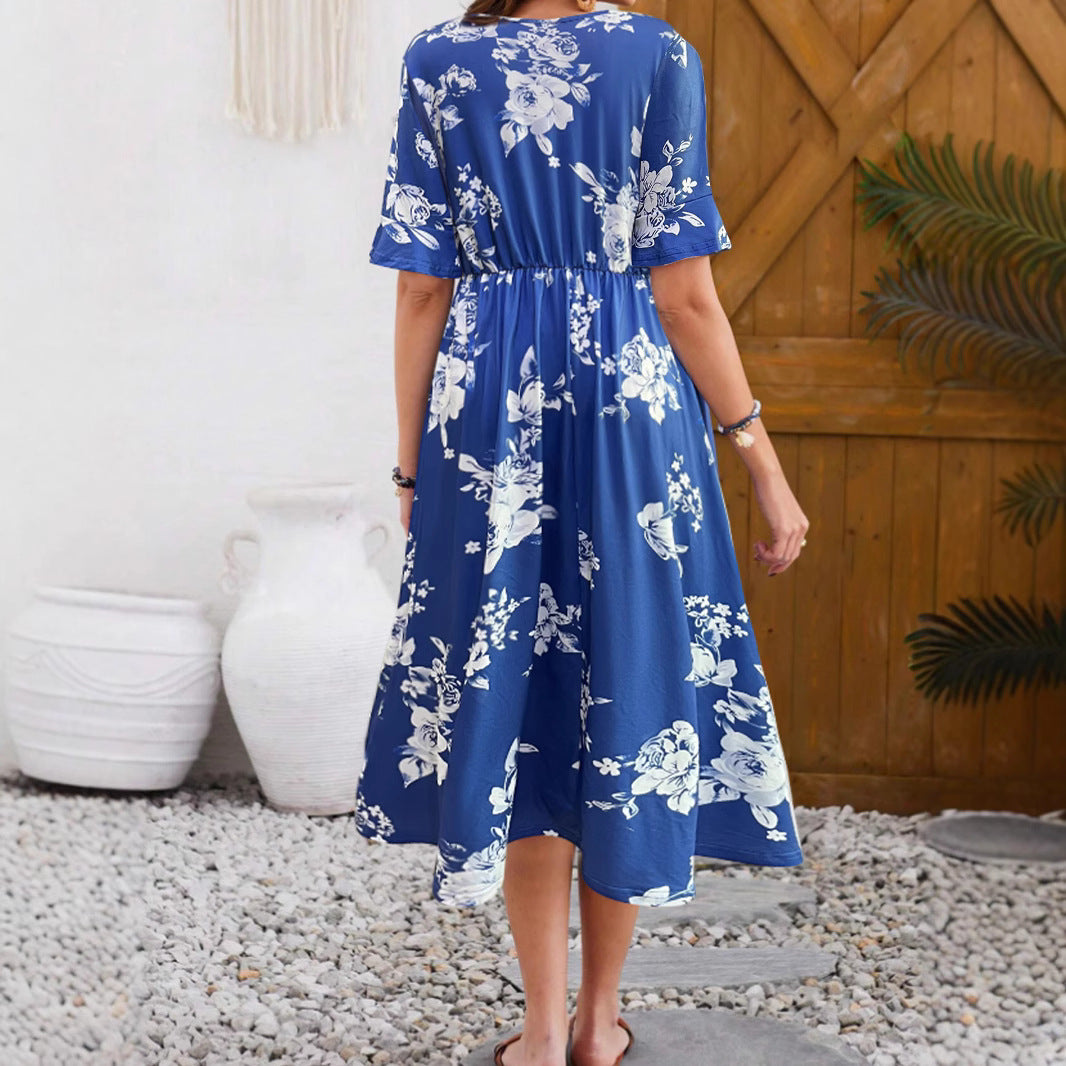 Damen Midikleid mit floralem Muster und elastischem Taillenzug Stalluxe
